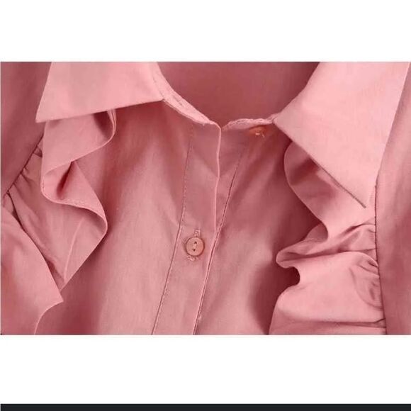 NWT Zara pink ruffle front button up down small s - Picture 2 of 9